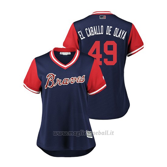 Maglia Baseball Donna Atlanta Braves Julio Teheran 2018 Llws Players Weekend El Caballo De Olaya Blu